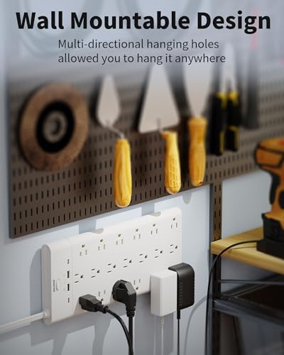 Ultimate Surge Protector Power Strip with 19 Outlets & 4 USB Ports – Heavy-Duty 6.5 Ft Extension Cord, 1875 W Power Capacity, 2100 Joules Surge Protection, Wall Mountable for Home, Office, and Gaming – Efficient Power Management Solution in Sleek Black Design