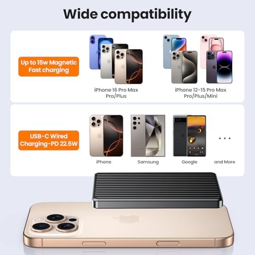 Compact Magnetic Power Bank 5000 m Ah with 20 W Fast PD Charging | Ultra-Slim Design for i Phone 16/15/14/13/12 Pro Max | Lightweight Travel Charger with Enhanced Magnetic Attachment | Advanced Lithium-Polymer Battery & Safety Temperature Control | Effortless Wireless Charging Anywhere | Essential Accessory for On-the-Go Users