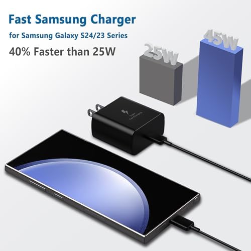 Dual Pack 45 W Samsung Super Fast USB-C Wall Charger – Optimal Charging Block for Galaxy S25 Series, S24, S23, S22, S21, S20, and Note 20 with 2 x 6 ft Cables – Unmatched Speed and Versatility for On-the-Go Power Needs