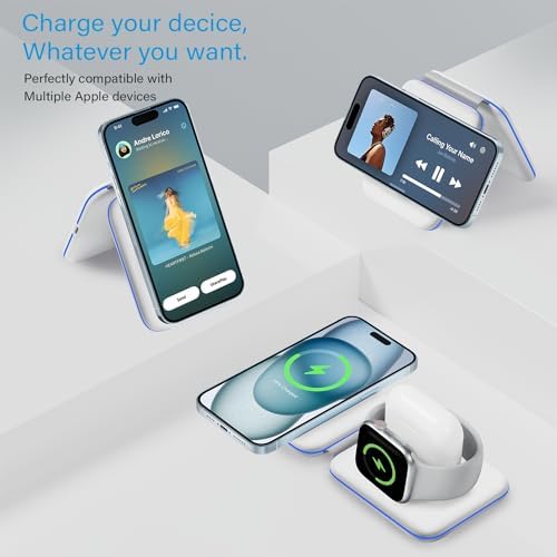 All-in-One Foldable Wireless Charging Station for Apple Devices – Fast and Efficient 3-in-1 Charger for i Phone 12-16, Apple Watch Series 3-10 & Air Pods Pro, Compact Travel Dock for Ultimate Convenience and Organization
