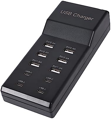 50 W 10-Port USB Charging Hub – High-Speed Multi-Device Power Station with 6 USB-A & 4 USB-C Ports – Ideal for i Phone 15/14/13/12/11, Tablets, and More – Sleek White Design with Enhanced Safety Features for Efficient Home and Office Charging Solutions