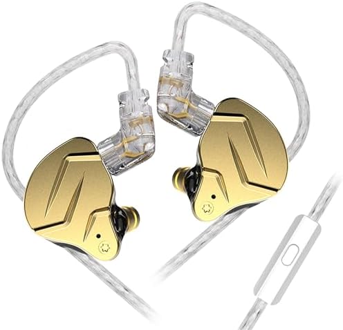 KZ ZSN PRO X Gaming Earbuds: Premium High-Fidelity In-Ear Monitors with Hybrid Dual Driver Technology, Detachable Tangle-Free Cable, and Built-In Microphone for Superior Sound Quality and Enhanced Compatibility with Computers and Tablets – Ideal for Gamers and Music Lovers Alike in Elegant Gold Finish