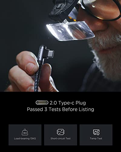 AINOPE Right Angle USB C Cable – 2-Pack (10 ft + 10 ft) Fast Charging 3.1 A Nylon Braided Charger for Enhanced Device Compatibility, Ideal for Gaming and Multitasking, Durable Black Design