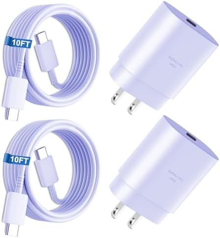 Elevate Your Charging Experience: 25 W USB C Fast Charge Block with 10 Ft Type C Cable for Samsung Galaxy S21-S24 & Note 20 – Optimal Power Delivery for Home and Travel – Exceptional Speed, Enhanced Safety Features, and Ultimate Compatibility for Android Devices