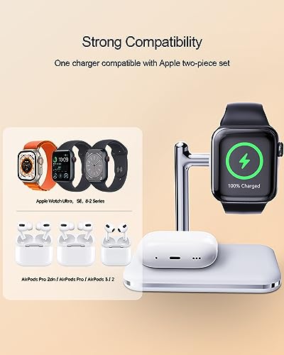 Dual Charging Dock for Apple Watch & Air Pods – Portable 2-in-1 Charger Stand with Fast Charging Capability, Compatible with All Apple Watch Series Ultra/10/9/8/7/6/SE/5/4/3 and Air Pods Pro/4/3/2/1 – Sleek Foldable Design for Travel and Space-Saving Solutions