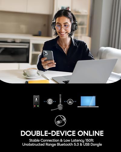 Revolutionary Bluetooth 5.3 Wireless Headset with Noise-Canceling Microphone – Experience Enhanced HD Sound Quality for Superior Calls and Immersive Music on PC, Laptop, i Phone, and Zoom – Ideal for Professionals and Everyday Audiophiles
