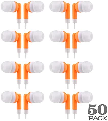 Bulk Pack CN-Outlet Orange Earbuds – Individually Bagged Headphones for i Phone, Android & MP3 Players – Perfect for Schools, Libraries & Hospitals – High-Fidelity Sound, Lightweight & Durable Design – 50 Count Audio Solution for Classroom & Professional Use