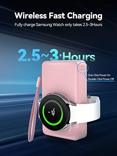 LVFAN 4000 m Ah Wireless Magnetic Charger for Samsung Galaxy Watch 7 Ultra – Fast Charging Portable Power Bank in Pink – Ultimate Compatibility & Stylish Convenience for Galaxy Watch Series 6 Classic, 5 Pro, 4, 3, Active 2/1, Gear S4/3