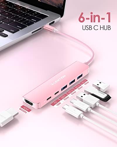 LENTION 4 K HDMI USB C Hub – Multiport Adapter with 3 USB-A Ports, USB-C Data Port, and 100 W PD Charging for Mac Book Pro/Air, i Phone 15 Pro/Pro Max, Surface, and Chromebook – Stylish Rose Gold Design for Seamless Connectivity and Enhanced Productivity