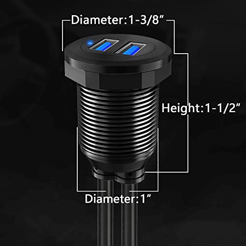 BATIGE Type C USB 3.0 Flush Mount Extension Cable – 3 ft Alloy Shell Car, Truck & Motorcycle Dashboard USB Port with LED Indicator for Enhanced Durability and Seamless Connectivity