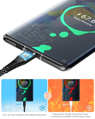 6 FT USB Type C Cable 2 Pack – High-Speed Fast Charging and Data Transfer Cord for Samsung Galaxy A Series and LG Models – Durable Nylon Braided Charger with Tangle-Free Design for Ultimate Convenience and Extended Reach