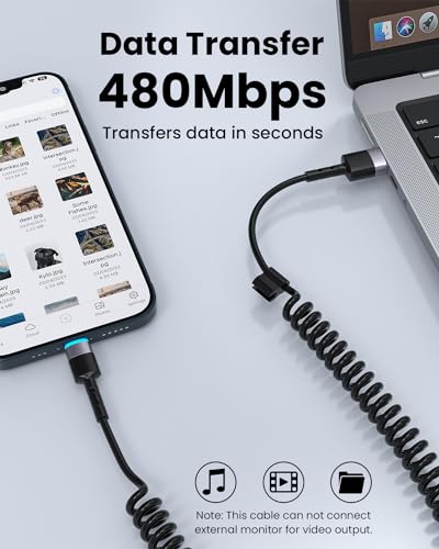 Stylish 3 FT Pink Coiled i Phone Charger 2-Pack – MFi Certified USB to Lightning Cable for Apple Car Play – Fast Charging, Tangle-Free, Trendy Design for Home & On-the-Go Power Solutions