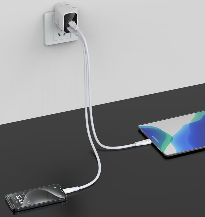 67 W Ga N Dual USB-C & USB-A Charger – Ultra-Compact Power Adapter for Fast Multi-Device Charging – Ideal Travel Companion for Laptops, Smartphones, and Tablets – Sleek White Design for Maximum Compatibility and Efficiency