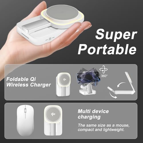 Revolutionize Your Charging Routine with the 3-in-1 Magnetic Wireless Charger Station for Apple Devices – Foldable Design, Integrated Night Lamp, and Mag Safe Compatibility for i Phone 16/16 Pro/16 Pro Max/15/14/13/12, Air Pods, and Apple Watch (Sleek Black Finish) – Ultimate Convenience and Enhanced Speed for Modern Users