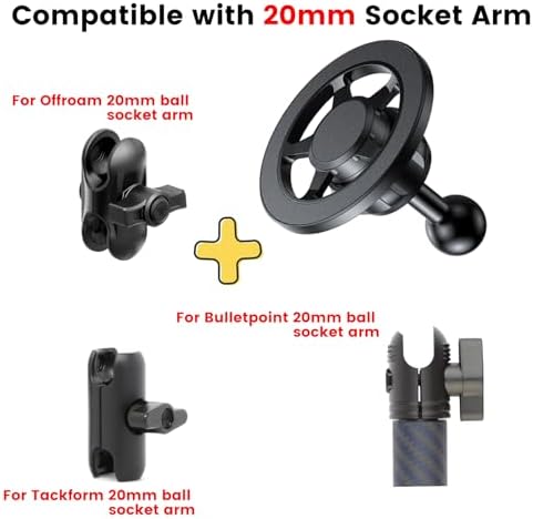 20mm Ball Magnetic Phone Car Mount for MagSafe iPhone 16/15/14/13/12 Pro Max & Smartphones, Metal Cell Phone Holder with Universal 20mm Socket Compatibility – Enhanced Compatibility and Speed