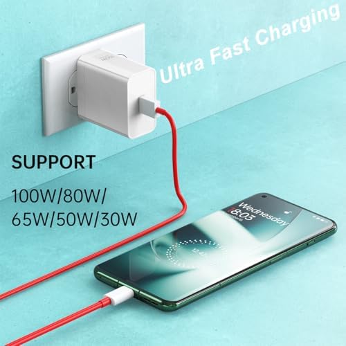 Ultra-Fast 100 W Block Charger for One Plus & Realme – Versatile Charging with 5 ft Cable for One Plus 13, 12, 11, 10, 9 Pro & More – High-Speed Power Delivery, Overcharge Protection, Compact Design for Travel