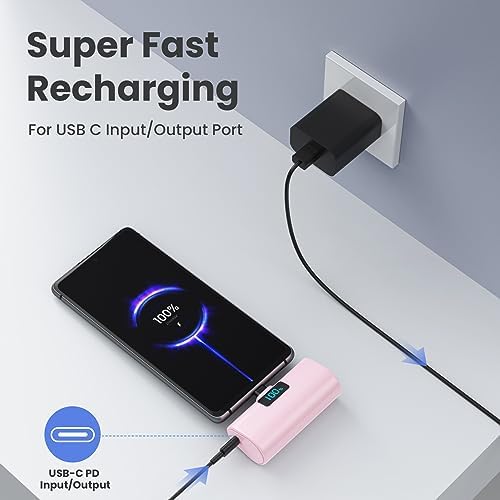 Dual-Pack Portable Power Bank for i Phone 16 Series – 5200 m Ah Fast Charging USB-C Battery Pack with Built-in Connector for i Phone 16/16 Plus/16 Pro/16 Pro Max/15 Series, Samsung & Android Devices – Lightweight Travel Charger for On-the-Go Convenience