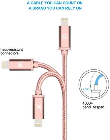 LAX MFi Certified Lightning Cable for i Phone & i Pad – 6 ft Durable Braided USB Cord with Fast Charging Capability for Enhanced Performance and Compatibility Across All Devices
