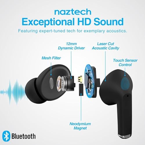 Naztech Xpods PRO True Wireless Earbuds – Advanced Noise Cancelling Sports Earbuds with Touch Control, IPX4 Waterproof Design, High-Definition Sound, Secure Fit for Active Lifestyles, Wireless Charging Case Included – Red Edition for Enhanced Mobility and Performance
