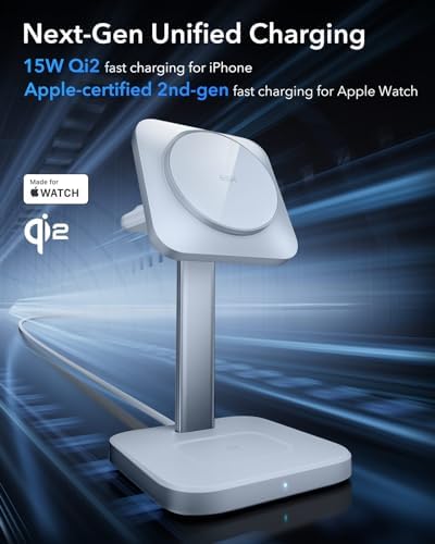 ESR Qi2 3-in-1 Wireless Charging Station – Fast 15 W Mag Safe Charger for i Phone 16/15/14/13, Certified Apple Watch & Air Pods Charger, Sleek White Design for Home or Office – Ultimate Multi-Device Charging Solution with Enhanced Compatibility and Speed