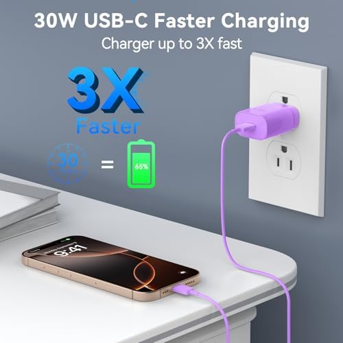 30 W USB-C Fast Charging Block with 10 FT Type C Cable – Ultimate Charging Solution for i Phone 16/15 Series and Beyond – Compact, High-Efficiency Power Adapter for Home and Travel Use – Safe and Reliable Device Charging