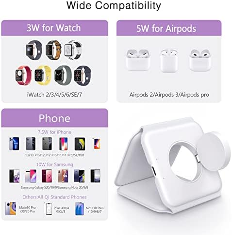 ORIA 3-in-1 Wireless Charging Station – Fast Foldable Charger Pad for i Phone 14/13/12/11/Pro/Max, Apple Watch SE/Series 9/8/7, and Air Pods – Compact Travel-Friendly Design for Effortless Device Power-Up and Maximum Compatibility