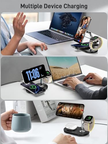 Ultimate 3-in-1 Mag Safe Dual Wireless Charging Station for i Phone 16/15/14/13/12, Air Pods Pro 2, and Apple Watch Series 10/9/8/7 – Fast & Efficient Charging Solution with Clutter-Free Design and LED Status Indicators for Seamless Device Power-Up
