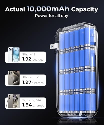 Ultimate 10,000 m Ah Portable Charger with Built-in USB-C Cable & Plug – Fast 22.5 W Power Bank for Seamless Charging of i Phone 16/15, Samsung Galaxy & i Pad – Compact Travel Essential with Triple Output Ports for Maximum Device Compatibility