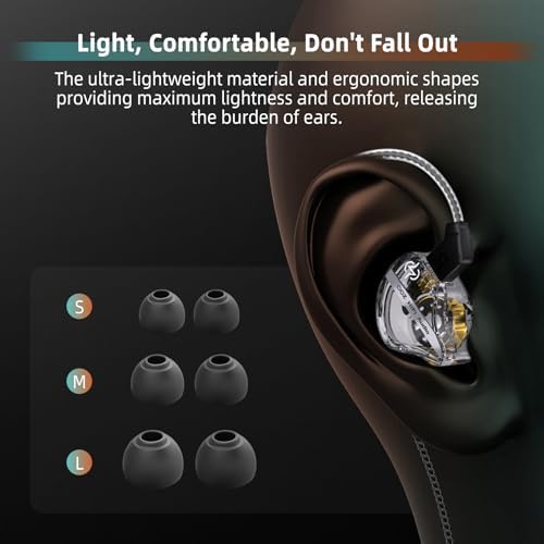 CCZ DC01 Pro Wired In-Ear Monitor Headphones – Premium Gaming Earbuds with Patent-Pending Comfort-Fit Ear Fins – Exceptional Sound Quality for Gamers and Musicians – Versatile Compatibility for All Devices – Sleek Black Design for Style and Performance
