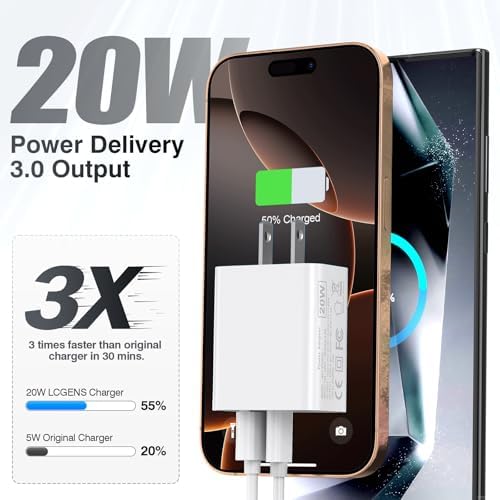 LCGENS 20 W Dual Port USB C Wall Charger Block – 2-Pack Fast Charging Power Adapter for i Phone 11/12/13/14/15/16 Pro Max, i Pad Pro, Samsung Galaxy – Portable and Efficient Charging Solution for Multiple Devices