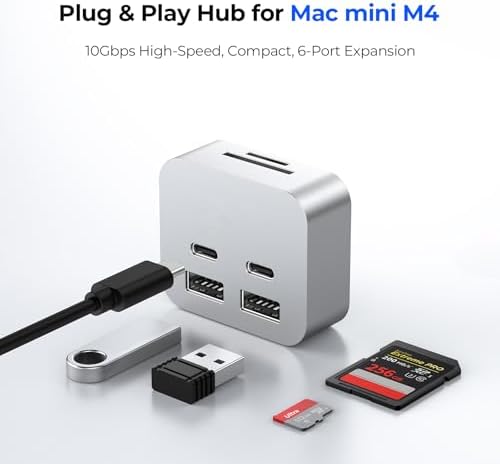 Elevate Your Mac Mini Experience with the GIISSMO 6-in-1 Aluminum Dock – Ultimate High-Speed Connectivity Hub Boasting Dual USB A & C Ports, SD/TF Card Readers for Lightning-Fast Data Transfers, and Effortless Multi-Device Integration – Transform Your Workflow with a Sleek and Portable Design for On-the-Go Professionals