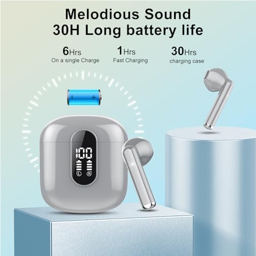 Jesebang Pink Bluetooth 5.3 Wireless Earbuds – Stylish Stereo Earphones with ENC Microphone, 30-Hour Playtime, IP7 Waterproof Rating for Gym & Outdoor Adventures, Dual LED Battery Display – Ultimate Audio Freedom on the Move