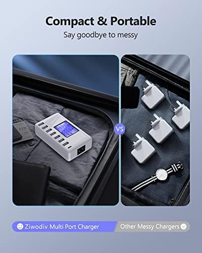 Ultimate 8-Port USB Charging Hub – 60 W Multi-Device Power Station with Smart LCD Display for Rapid Charging – Compact and Travel-Friendly Design for i Phone, i Pad, Samsung & Android Devices – Efficient Power Management for Seamless Device Charging