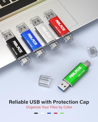 ABLAZE 128 GB Dual USB C Flash Drive 2 Pack – Ultra-Fast USB 3.0 & Type C Compatibility for i Phone 16/15, Android Devices, Laptops & Tablets – Perfect for On-the-Go File Transfers and Data Storage Solutions