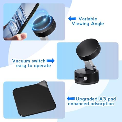 Kingdder Vacuum Magnetic Suction Phone Holder Updated 360° Rotatable and Foldable Magnetic Phone Mount Stand for Car, Gym – Enhanced Compatibility and Speed