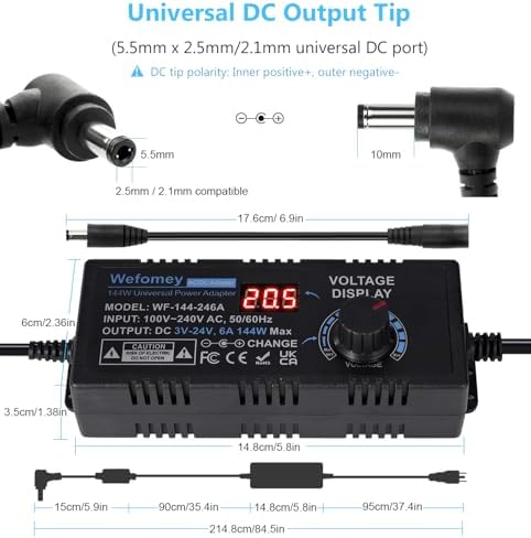 Versatile 72 W Adjustable AC/DC Power Adapter with 14 Interchangeable Tips – Universal Charger for 3 V-24 V Devices, Fast Charging Solution for Laptops, Routers, and Cameras, Compact and Durable Power Supply for Home and Office Use