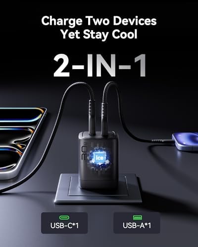 INIU 30 W Dual Port USB C Charger with 5 ft Cable – Fast Charging Block for i Phone 16/15/14/13 Pro Max & Samsung S23/S22 – Compact Foldable Design for Ultimate Portability & Enhanced Device Compatibility