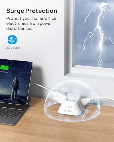 Ultimate Desk Clamp Power Strip: 5 AC Outlets & 3 USB Fast Charging Ports, Mountable Surge Protector for Home Office & Gaming, Fits 1.97″ Thick Table Edges, 6 FT Flexible Extension Cord, Enhance Productivity & Organize Your Workspace