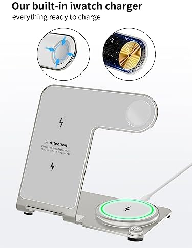 Premium Aluminum Alloy 3-in-1 Wireless Charging Station for i Phone, Apple Watch & Air Pods – Ultra-Fast Power Delivery for i Phone 15 to 11 (Pro, Pro Max), XS, XR – Sleek Minimalist Design for Effortless Clutter-Free Charging Experience