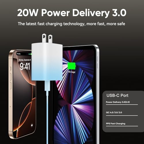 Ultimate 10 FT USB-C Fast Charging Kit for i Phone 16 and 15 – 20 W Power Adapter & Extra Long Cord for Rapid Charging of i Pads and Android Devices – Enhanced Compatibility and Durability for Everyday Use