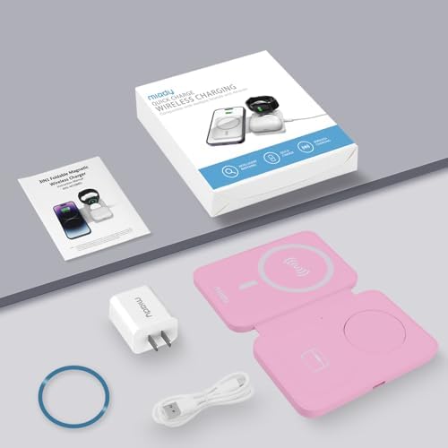 Miady 3-in-1 Magnetic Wireless Charging Station – Ultra-Fast 18 W Travel Charger for i Phone 15/14/13/12 Pro Max, Apple Watch Series Ultra/8/7/6/5/4/3/2/SE, and Air Pods 3/2 – Compact, Portable Design for Effortless Charging and Unmatched Device Compatibility