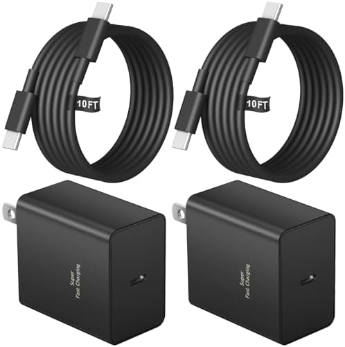 Power Up in Style: 45 W Type C Charger 2-Pack with 10 FT Cables – Fast Charging for i Phone 15/16, i Pad Pro, Galaxy S21-S25 – Sleek Pink Design for Enhanced Compatibility and Portability – Ideal Android Charger for Busy Lifestyles