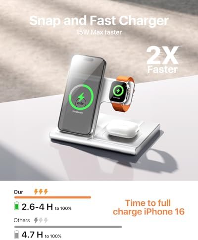EXW 2024 Premium 3-in-1 Charging Station for Apple: Fast Wireless Charger for i Phone 16, 15, 14, 13, 12, 11 Pro Max, XR, XS & Air Pods with Apple Watch Dock – Streamline Your Charging Experience & Optimize Space with Enhanced Compatibility (Adapter Not Included)