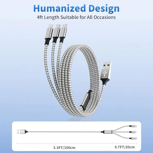 Ultra-Fast 240 W 4-in-1 USB C Charging Cable with Breathing Light Indicator – Multi-Device Compatibility for i Phone, i Pad, Samsung Galaxy, and Mac Book – 5 Ft Durable Cord in Stylish Purple for Efficient Data Sync and Enhanced Charging Performance