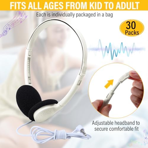 Transform Your Classroom Audio with Konohan 30 Pack Kids Headphones – Adjustable Wired Headset for Enhanced Learning, Lightweight Comfort, and Durable Design for All Ages – Perfect for Educational Use with 3.5 mm Jack Compatibility
