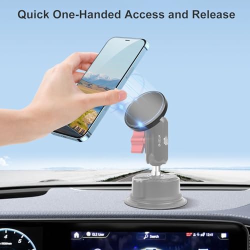Magnetic Phone Mount Base with1 Ball Head,Aluminum Alloy &1/4” Screw Holes Cell Phone Holder Car Mount Compatible with Double Socket Arm,Fit for iPhone 15 14 13 12 or 0ther Smartphone,JC007 – Enhanced Compatibility and Speed