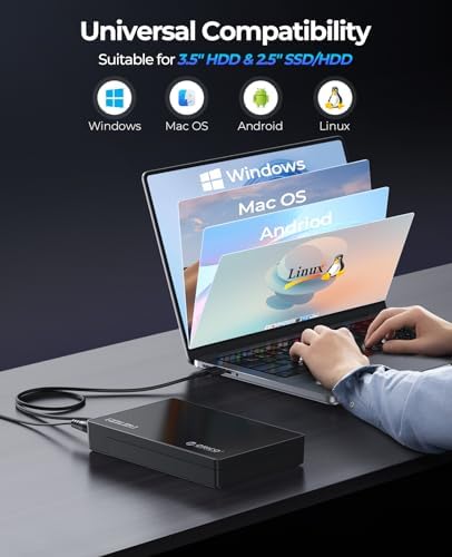 ORICO USB 3.0 External Hard Drive Enclosure for 3.5/2.5 Inch SATA Drives – Effortless Tool-Free Setup, 20 TB Capacity, UASP Acceleration for Superior Data Transfer Speeds, and Reliable 12 V/2 A Power Supply – Ideal Solution for Expanding Storage and Secure Data Transfers
