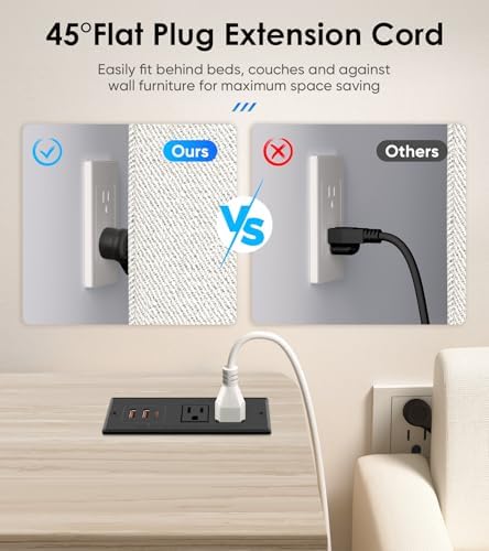 Flush-Mounted Recessed Power Strip with 20 W USB-C Fast Charging Ports – Ideal Desk Power Solution for Conference Rooms and Office Furniture, 10 FT Cord (ETL Listed) for Enhanced Safety and Performance