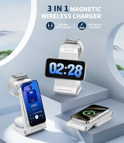 Revolutionize Your Charging Routine with the 3-in-1 Magnetic Wireless Mag-Safe Charging Station for i Phone 16, 15, 14, 13, 12 Pro Max Plus, Apple Watch, and Air Pods Pro – Fast Max Charging in a Compact, Stylish Black Design for Enhanced Efficiency and Device Organization