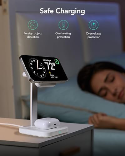 Ultimate ESR 2-in-1 Mag Safe Charging Station for Apple Devices – Fast Wireless Charger Stand for i Phone 16/15/14/13/12, Apple Watch, & Air Pods – Sleek Black Design for Dual Device Convenience and Enhanced Speed